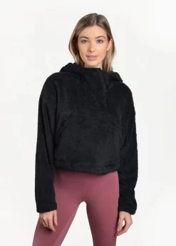 LOLE Yanali Fleece Cropped Hoodie - Black