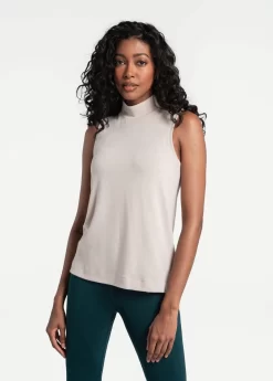 LOLE Downtown Sleeveless Mock Neck Top - Abalone Heather