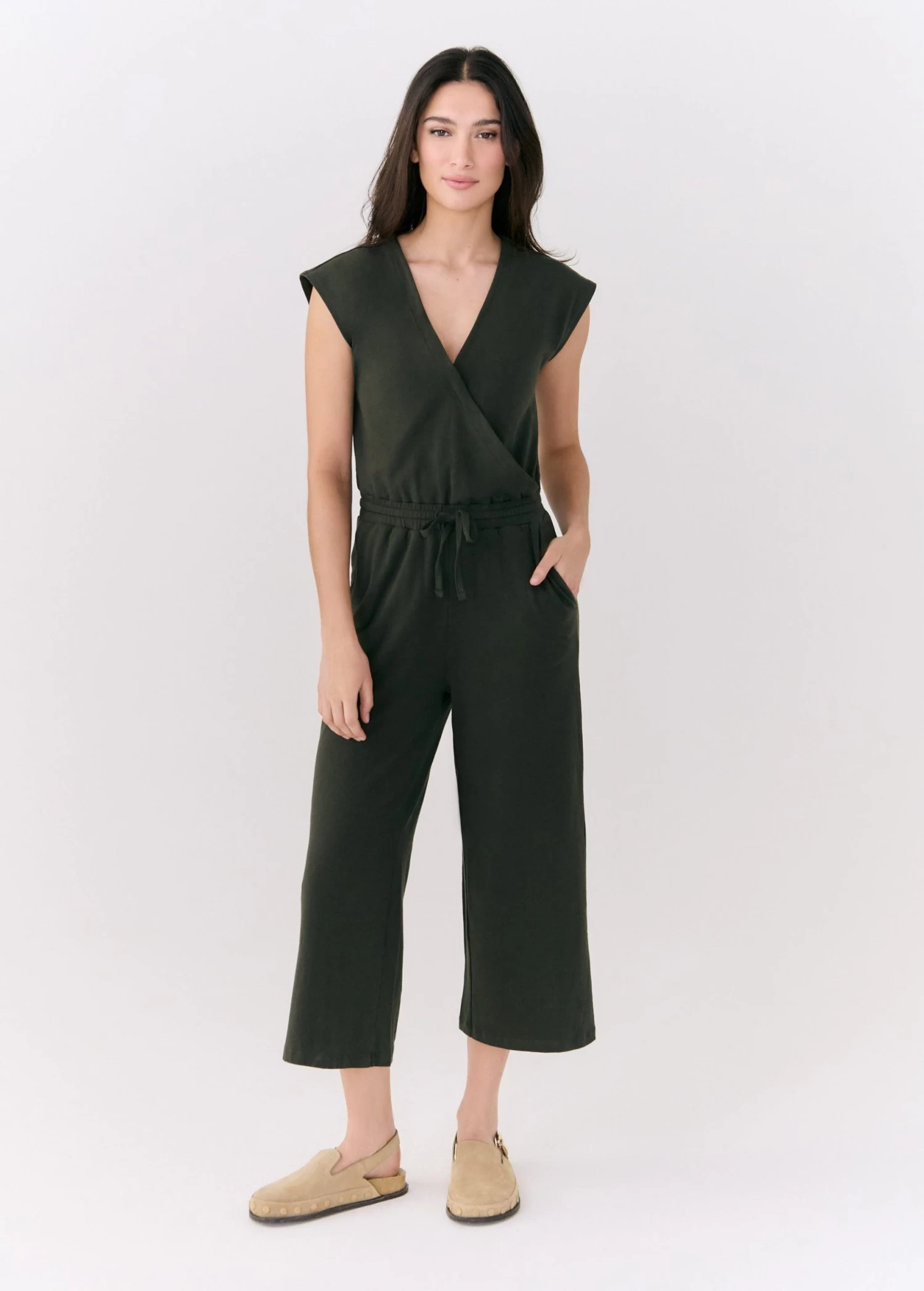 LOLE Effortless Wrap Jumpsuit - Olive 1 LOLE Effortless Wrap Jumpsuit - Olive