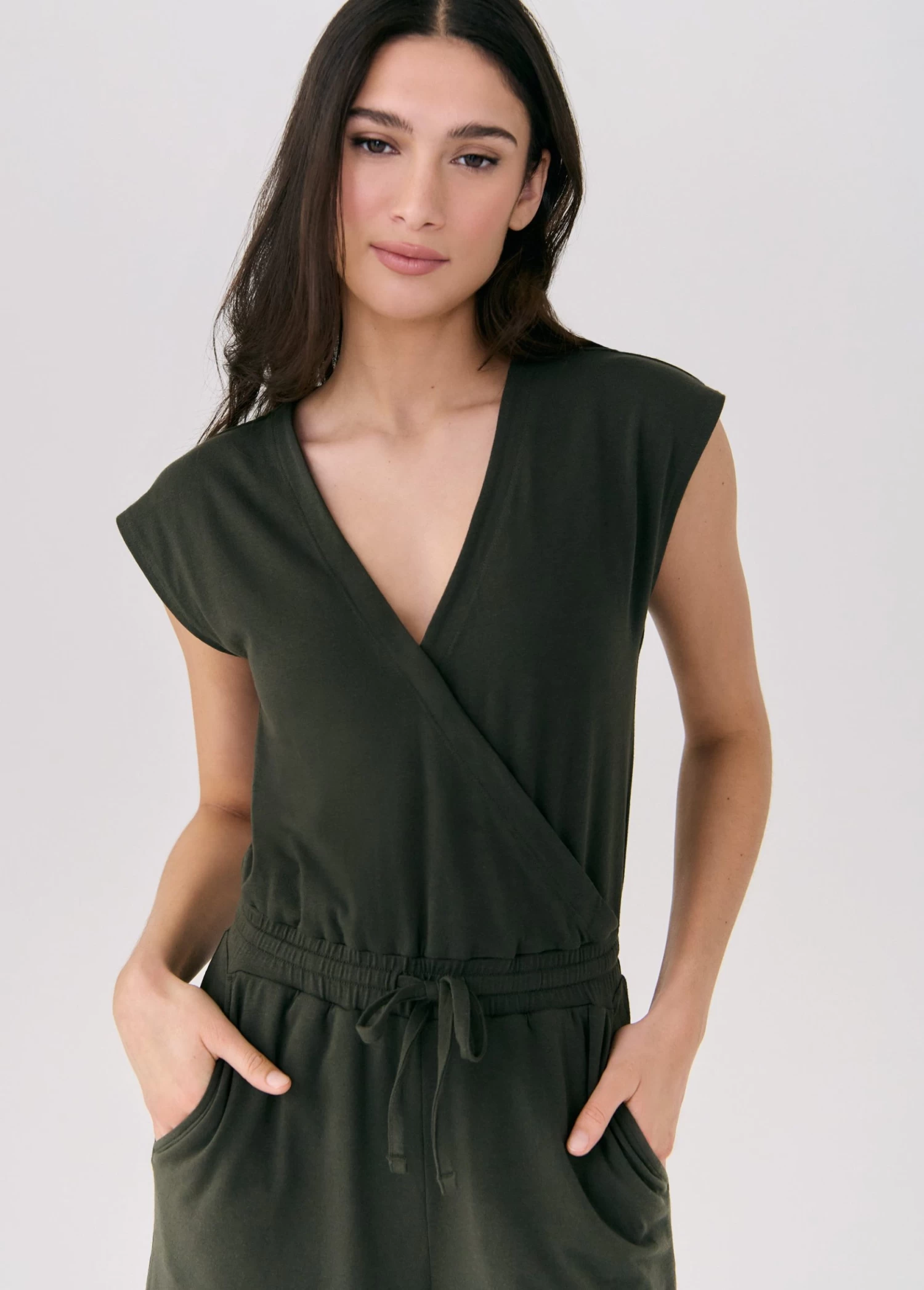 LOLE Effortless Wrap Jumpsuit - Olive 4 LOLE Effortless Wrap Jumpsuit - Olive - Image 4